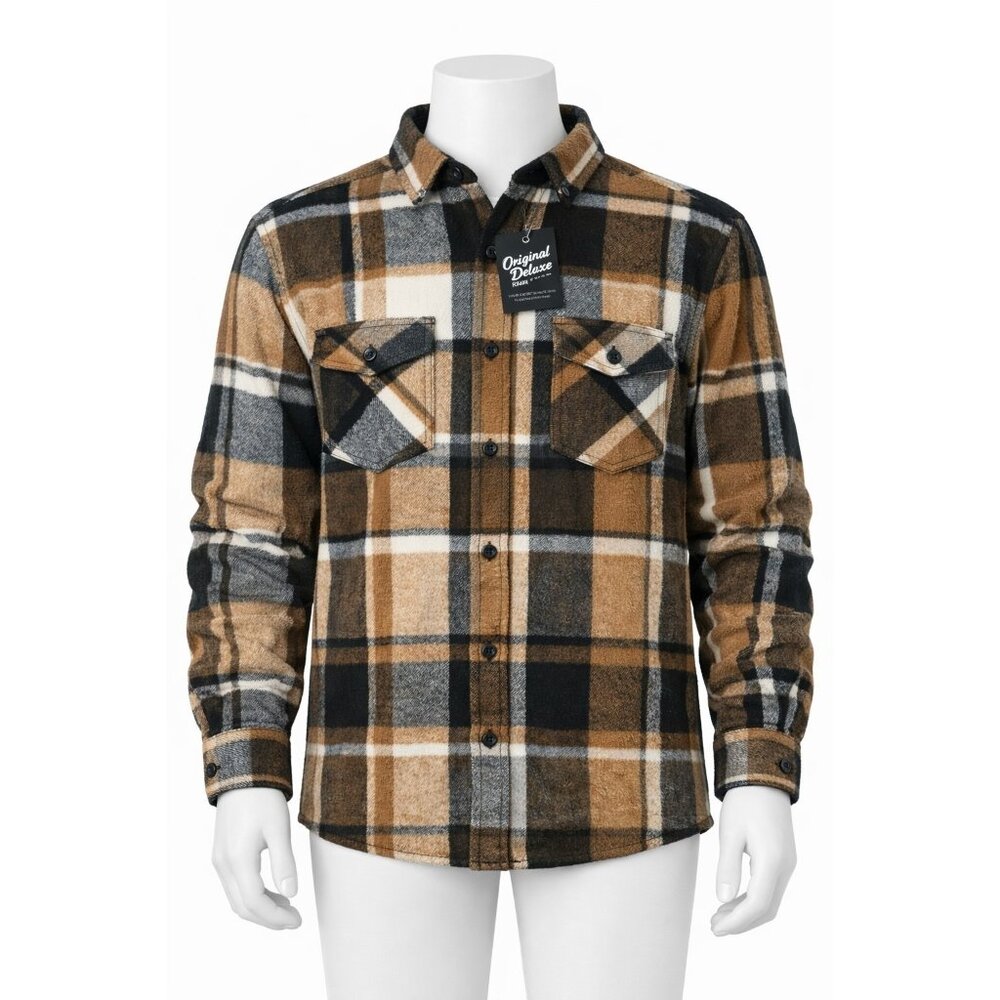 Original Deluxe Men’s Plaid Flannel Shirt Brown Black Long Sleeve‎ Size S